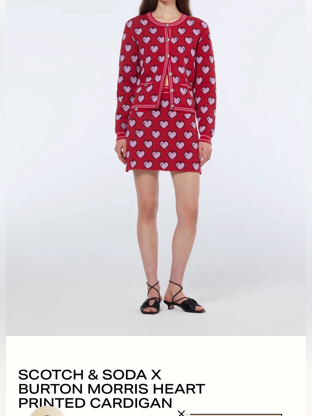 Scotch & Soda Red Heart-Print Knit Cardigan & Skirt Set